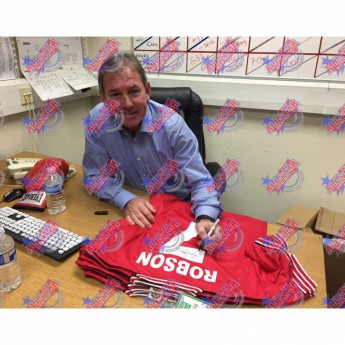 Słynni piłkarze piłkarska koszulka meczowa Manchester United FC Robson 1985 Signed Shirt