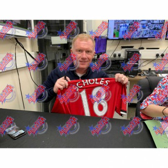Słynni piłkarze koszulka w antyramie Manchester United FC Scholes 2017-2018 Signed Shirt (Framed)
