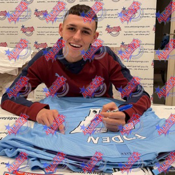 Słynni piłkarze piłkarska koszulka meczowa Manchester City Foden 2019-2020 Signed Shirt