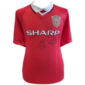 Słynni piłkarze piłkarska koszulka meczowa Manchester United 1999 Solskjaer & Sheringham Signed Shirt