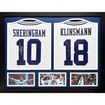 Słynni piłkarze koszulki w ramkach Tottenham Hotspur FC 1994 Klinsmann & Sheringham Signed Shirts (Dual Framed)