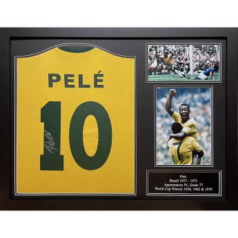 Słynni piłkarze koszulka w antyramie Brasil 1970 Pele Signed Shirt (Framed)