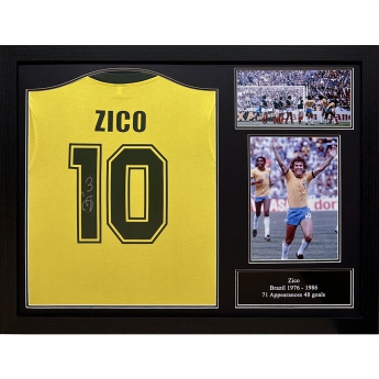 Słynni piłkarze koszulka w antyramie Brasil 1982 Zico Signed Shirt (Framed)