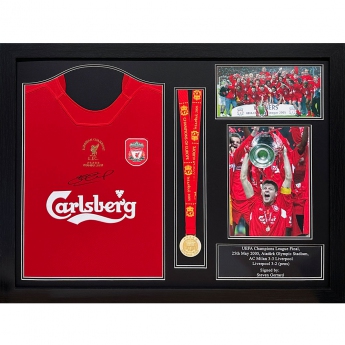 Słynni piłkarze koszulki w ramkach Liverpool FC 2005 Gerrard Signed Shirt & Medal (Framed)
