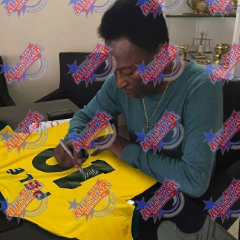 Słynni piłkarze piłkarska koszulka meczowa Brasil 1970 Pele Signed Shirt