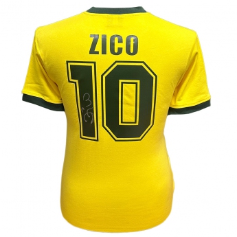 Słynni piłkarze piłkarska koszulka meczowa Brasil 1982 Zico Signed Shirt