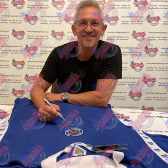 Słynni piłkarze piłkarska koszulka meczowa Leicester City FC 1978 Lineker Signed Shirt