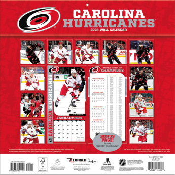 Carolina Hurricanes kalendarz 2024 Wall Calendar