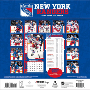 New York Rangers kalendarz 2024 Wall Calendar