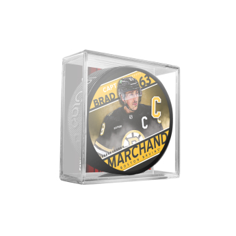 Boston Bruins krążek Brad Marchand #63 Souvenir Collector Hockey Puck In Cube