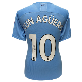 Słynni piłkarze piłkarska koszulka meczowa Manchester City FC 2019-2020 Aguero Signed Shirt