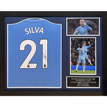 Słynni piłkarze koszulka w antyramie Manchester City FC 2020-2021 David Silva Signed Shirt (Framed)