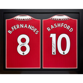 Słynni piłkarze koszulki w ramkach Manchester United FC 2022-2023 Bruno Fernandes & Rashford Signed Shirts (Dual Framed)