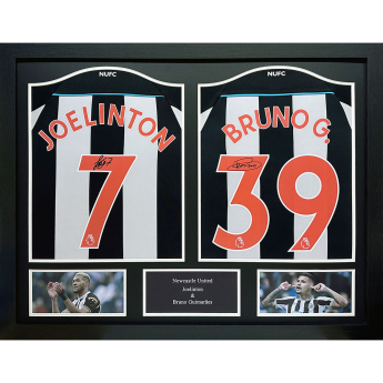 Słynni piłkarze koszulki w ramkach Newcastle United FC 2021-2022 Bruno Guimaraes & Joelinton Signed Shirts (Dual Framed)