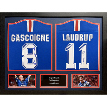 Słynni piłkarze koszulki w ramkach Rangers FC 2020-2021 Laudrup & Gascoigne Signed Shirts (Dual Framed)