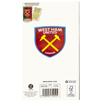 West Ham United życzenia urodzinowe Personalised Birthday Card