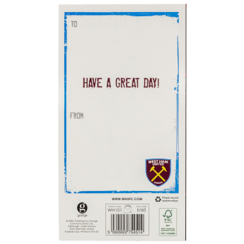 West Ham United życzenia Crest Birthday Card