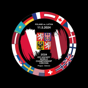 Reprezentacje hokejowe krążek Ice Hockey World Championship Czechia MS 2024 Dueling 11.5.2024 Poland vs. Latvia