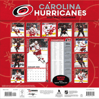 Carolina Hurricanes kalendarz 2025 Wall Calendar