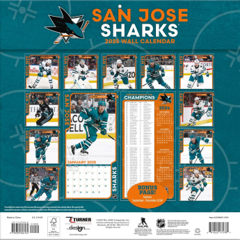 San Jose Sharks kalendarz 2025 Wall Calendar