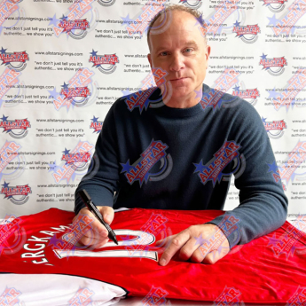 Słynni piłkarze piłkarska koszulka meczowa Arsenal FC 1982 Bergkamp Signed Shirt