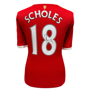Słynni piłkarze piłkarska koszulka meczowa Manchester United FC 2021-2022 Scholes Signed Shirt