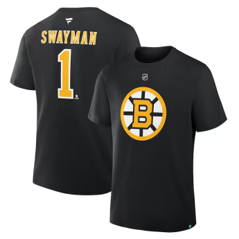 Boston Bruins koszulka męska Jeremy Swayman #1 Stack Logo Name & Number 2025/2026 Season