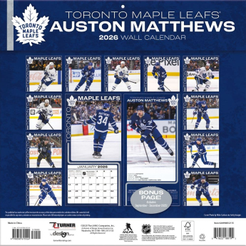 Toronto Maple Leafs kalendarz 2026 Wall Auston Matthews #34