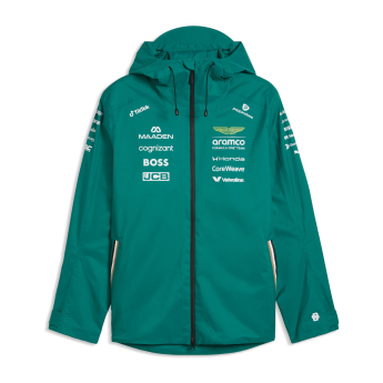 Aston Martin męska kurtka z kapturem Rain green official Teamline Replica F1 Team 2026