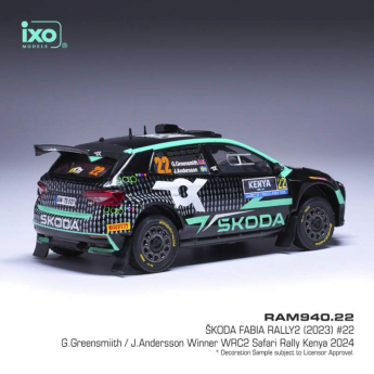 Samochody i motocykle model 1/43 IXO Škoda Fabia Rally2 #22 Greensmith/Andersson WRC Safari Rallye Kenia 2024