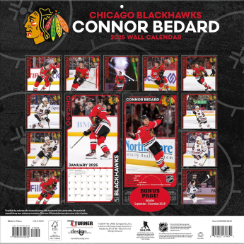 Chicago Blackhawks kalendarz Connor Bedard 2025 Wall Calendar