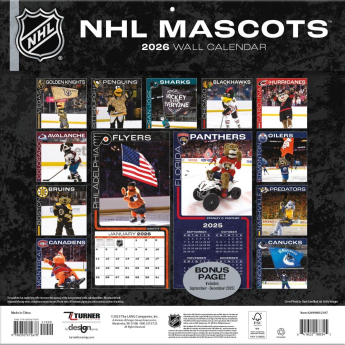 NHL produkty kalendarz Mascots 2026 Wall