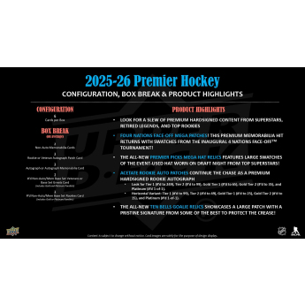 Hokejové karty NHL 2025-26 Upper Deck Premier Hockey Hobby Box