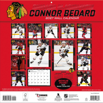 Chicago Blackhawks kalendarz NHL #98 Connor Bedard 2027 Wall