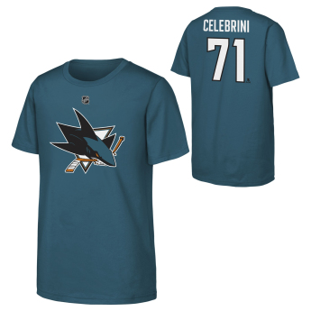 San Jose Sharks koszulka dziecięca Macklin Celebrini #71 NHL Flat Name & Number Short Sleeve Cotton