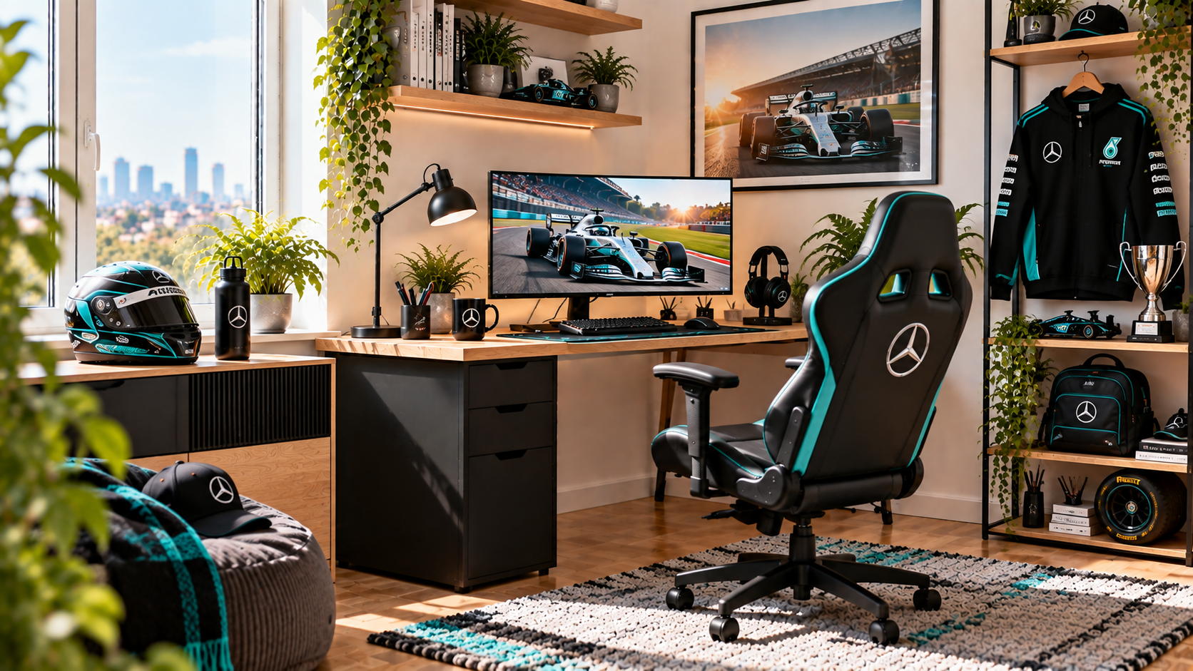 Inspiracja na kącik do pracy dla kibica Mercedes AMG Petronas