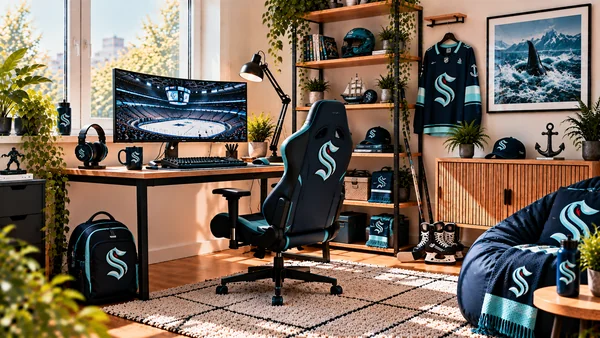 Inspiracja na kącik do pracy dla kibica Seattle Kraken