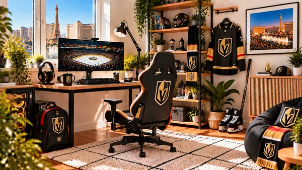 Inspiracja na kącik do pracy dla kibica Vegas Golden Knights
